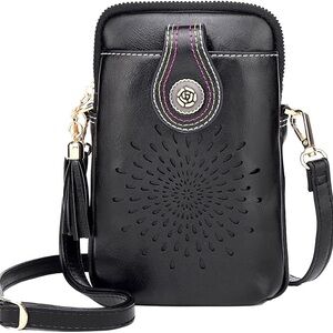 Aphison Small Crossbody Phone Bag for Women Cellphone Purse Girls Mini Black